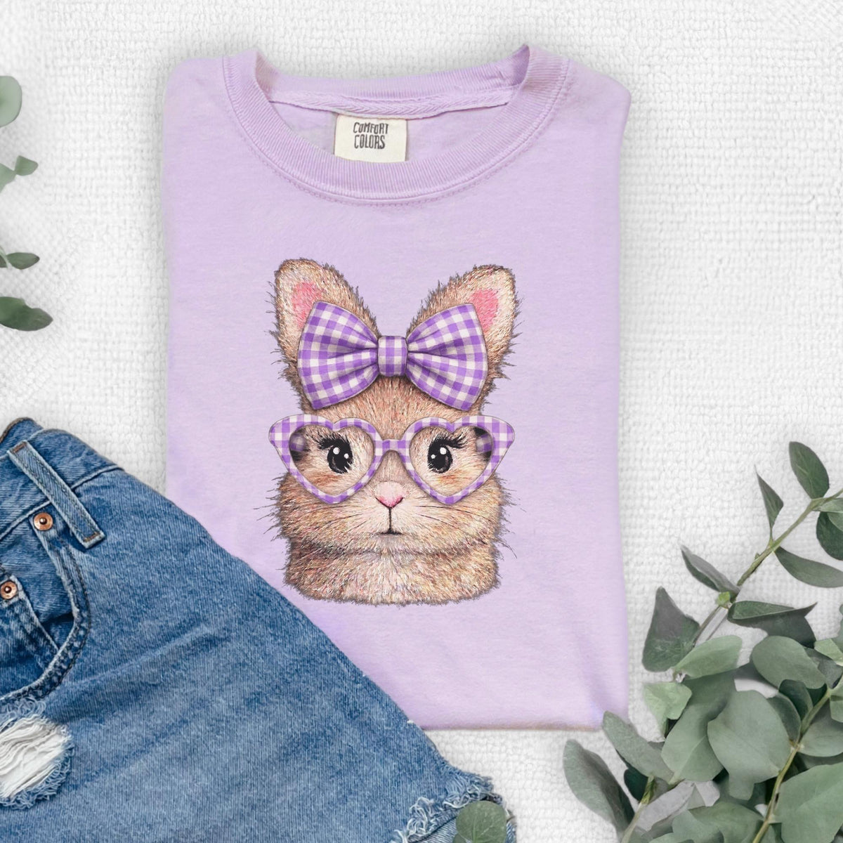 Easter Bunny with Gingham Bow and Heart Glasses T-Shirt