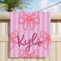 Pink Coquette Bow Beach Towel | Personalized Name Custom Print