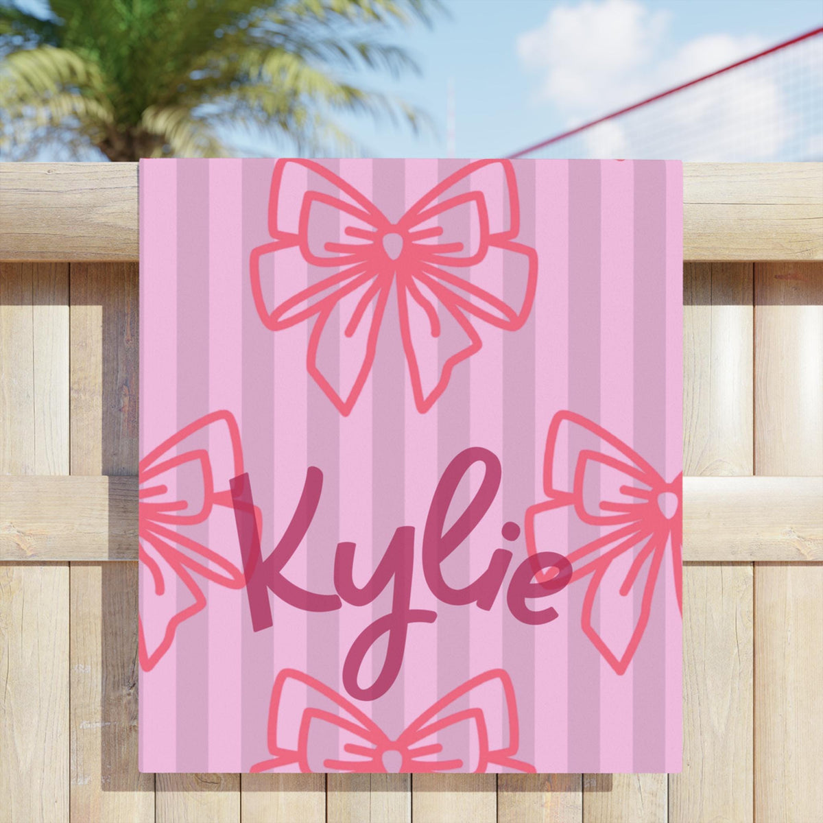 Pink Coquette Bow Beach Towel | Personalized Name Custom Print