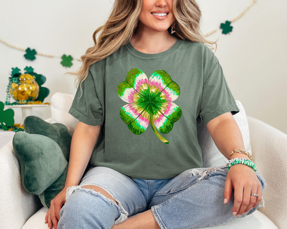 Tie-Dye Four-Leaf Clover T-Shirt | St. Patrick's Day Shamrock Tee