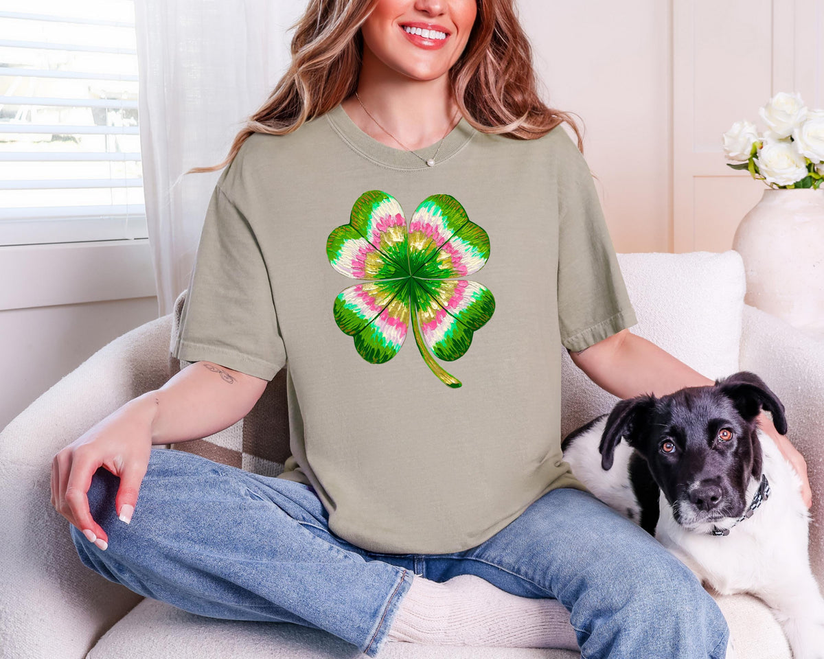 Tie-Dye Four-Leaf Clover T-Shirt | St. Patrick's Day Shamrock Tee