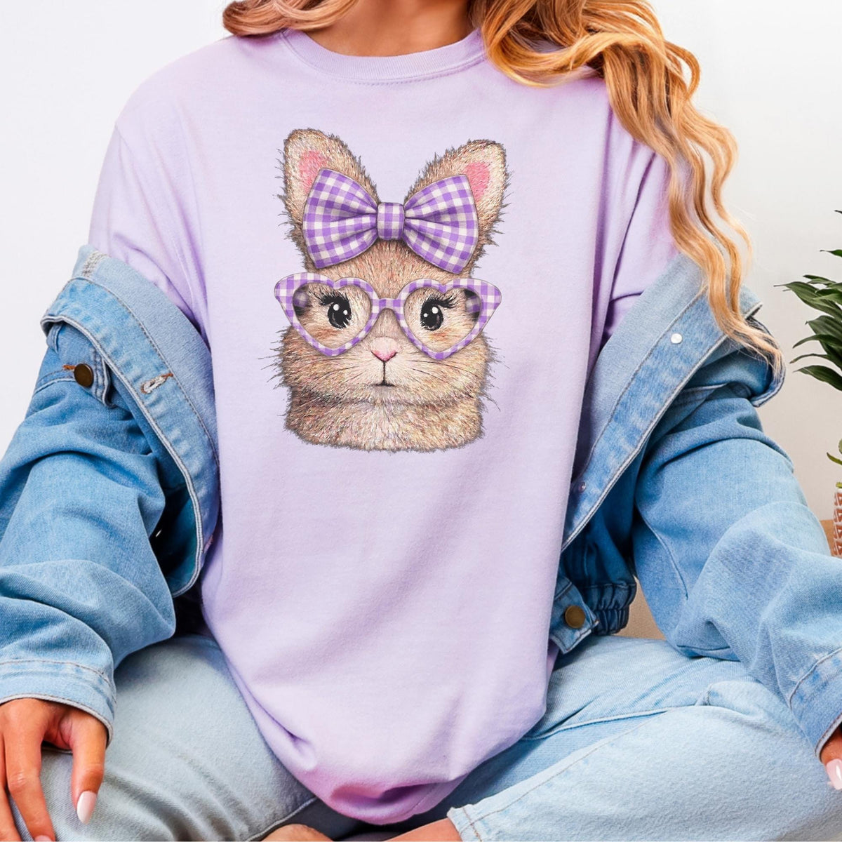 Easter Bunny with Gingham Bow and Heart Glasses T-Shirt