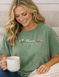 Birth flower embroidery detail with children's names