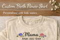 Custom birth flower tee placement options, center and left chest