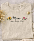 Custom embroidered birth flower heavyweight tee for moms and grandmas