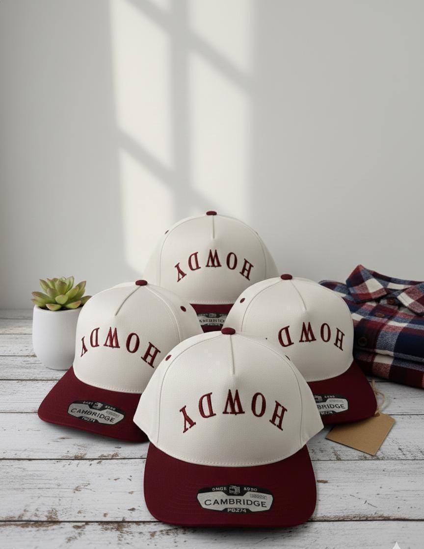 Custom Howdy Hat two-tone snapback - front view of embroidered western cap