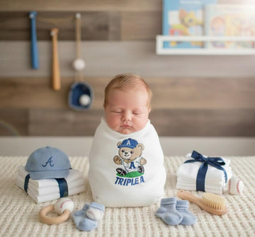 Custom embroidered teddy bear baby blanket