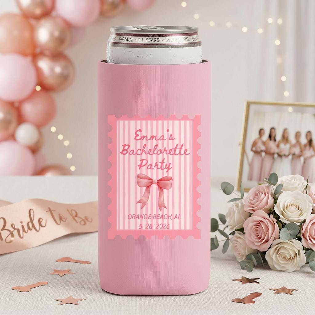 Personalized bachelorette can cooler design proof, full-color print