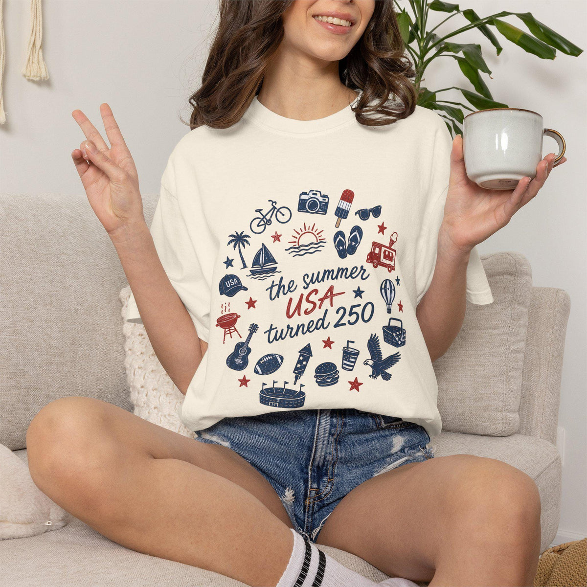 Summer USA Turned 250 Commemorative T-shirt, featuring patriotic summer-themed graphic design