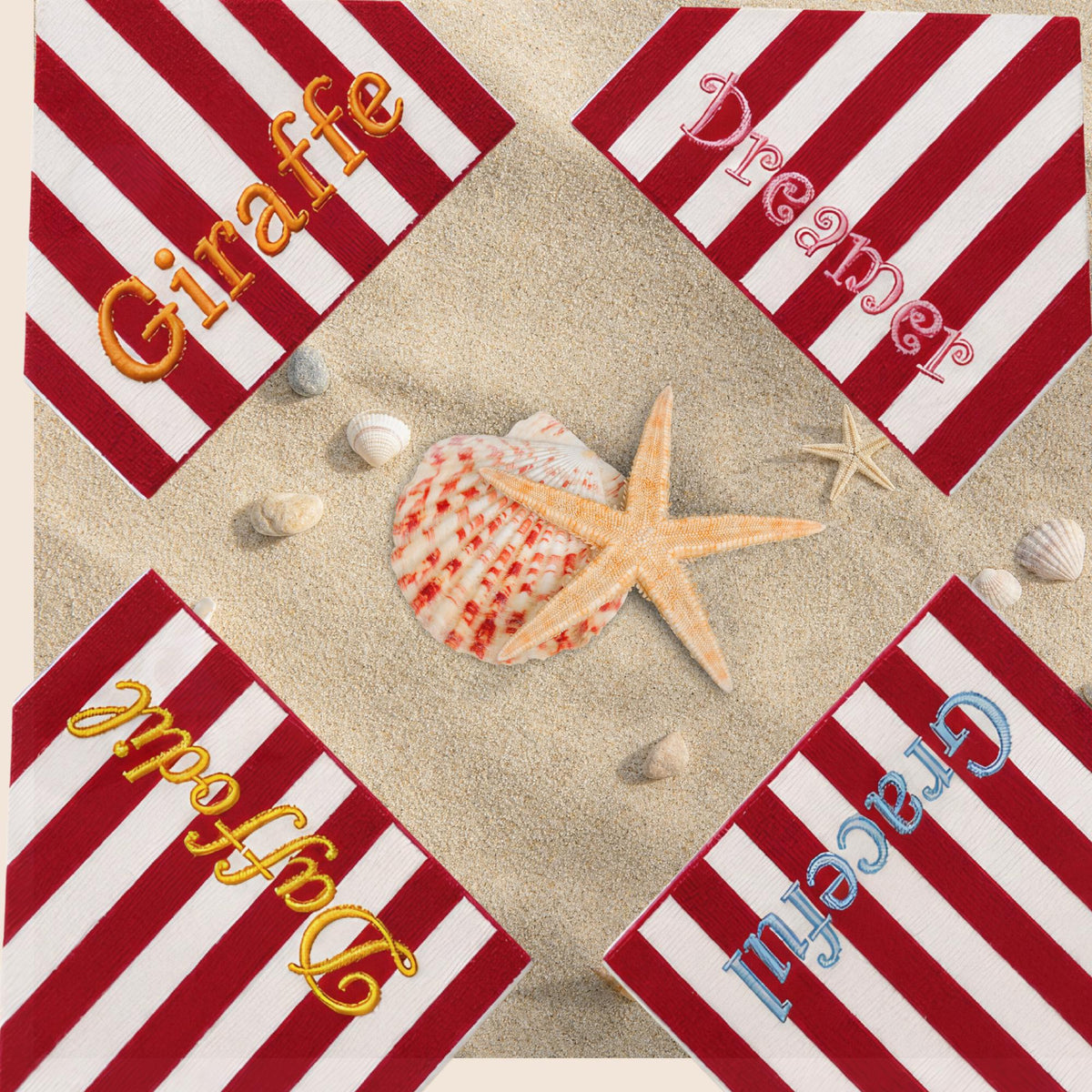 Custom beach towel laid flat showing full size