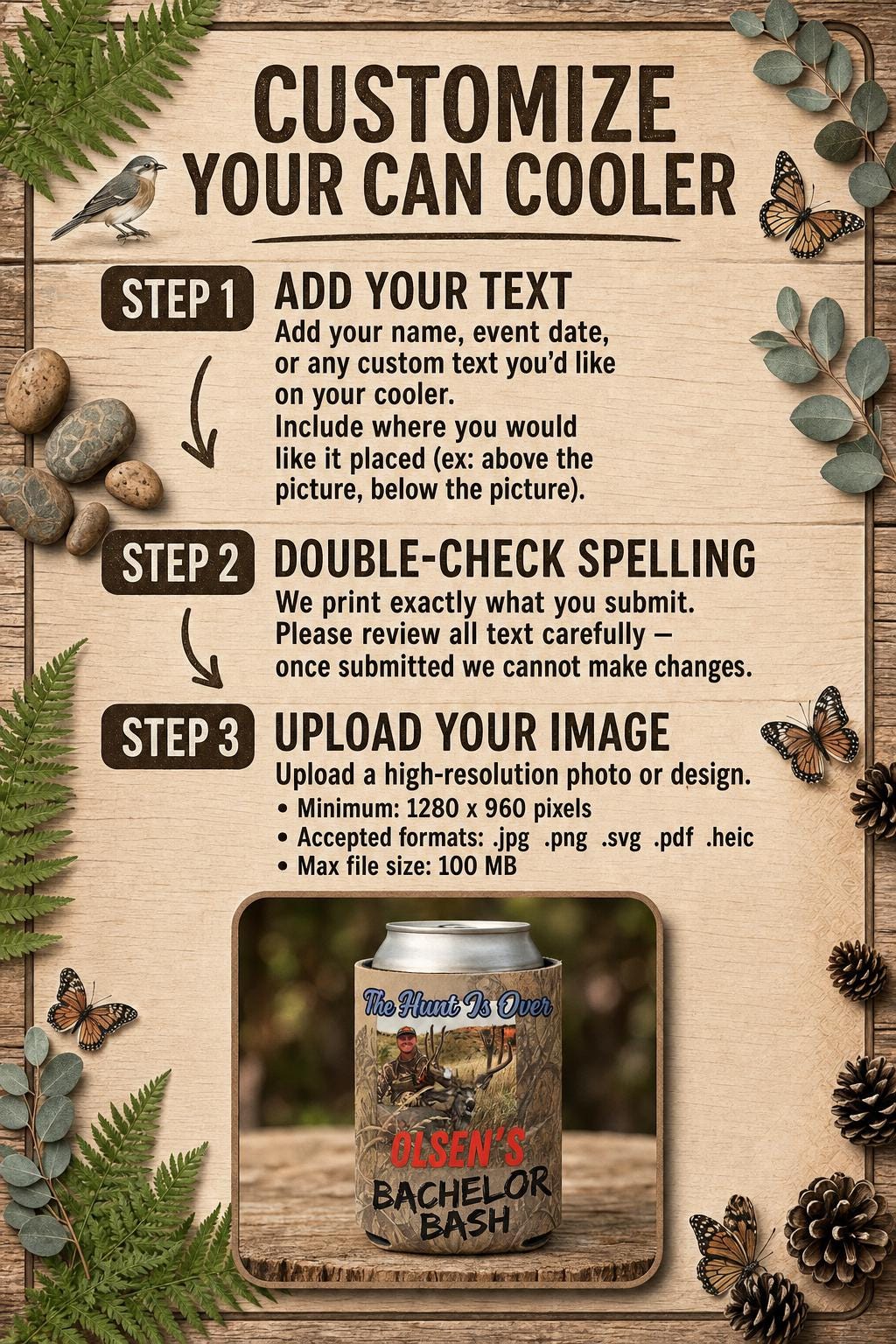 Duck camo can cooler styled for outdoor fundraiser event