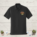 Embroidered logo close-up on polo shirt chest