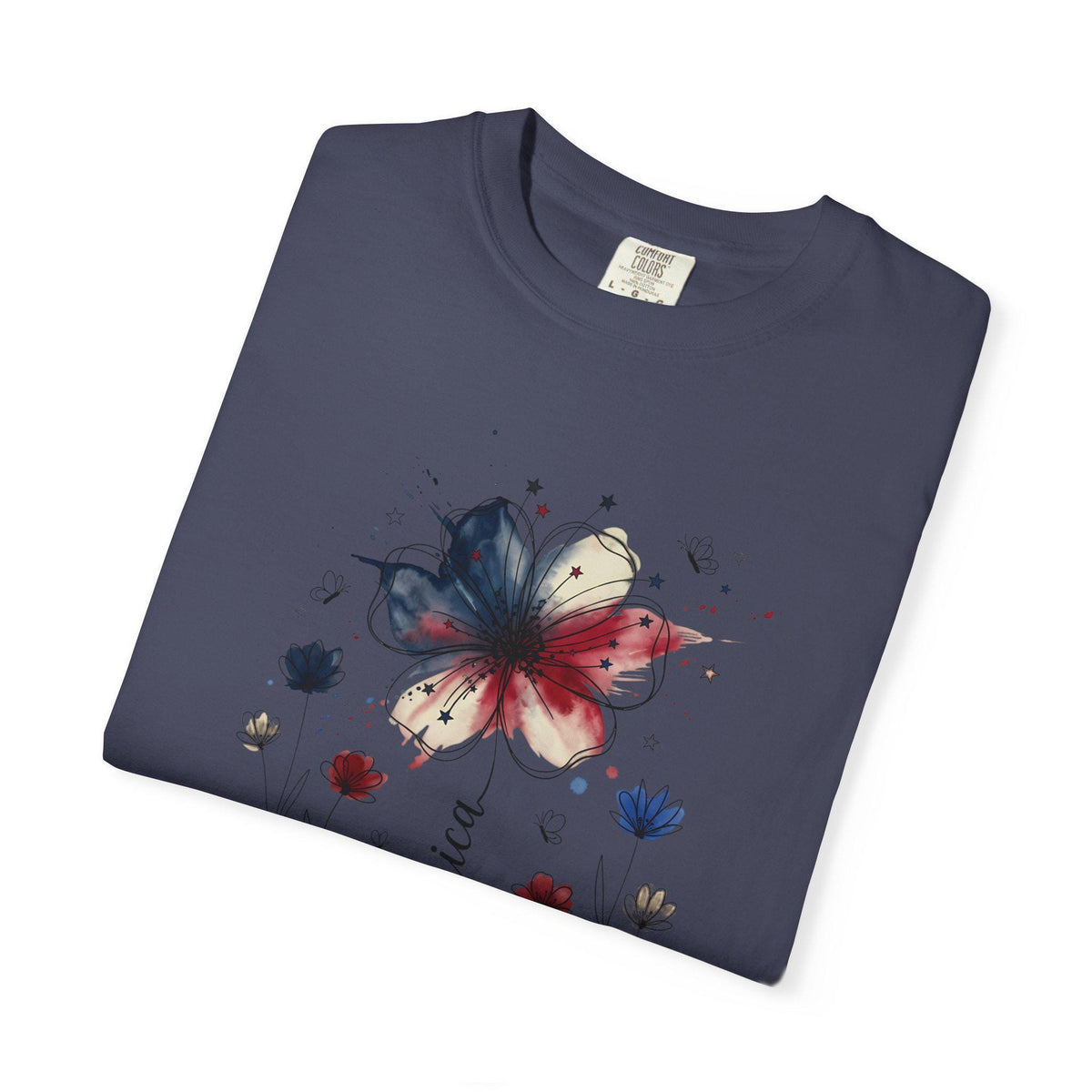 250 Years America Commemorative Tee - floral graphic close-up