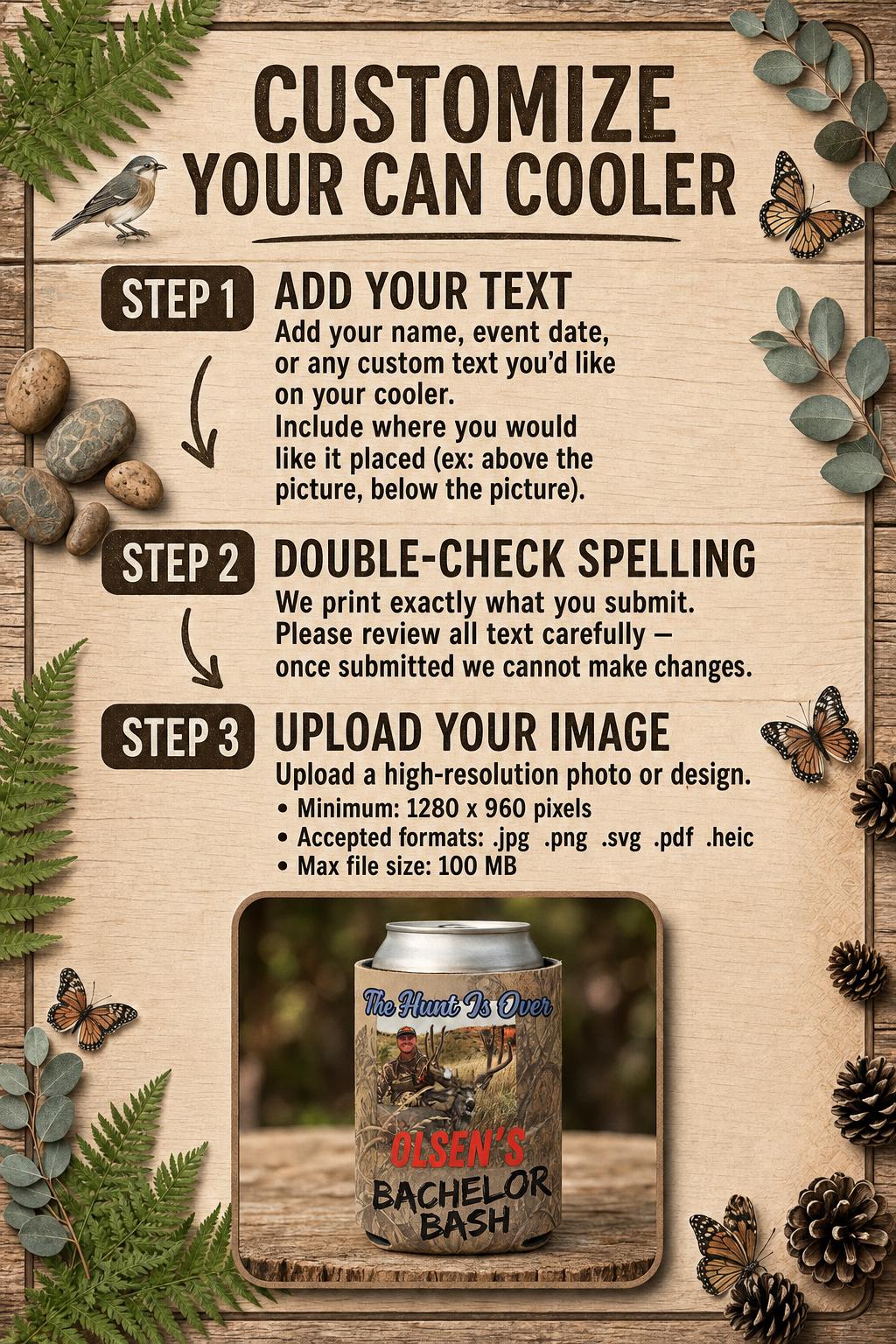 Custom duck camo can cooler styled at outdoor event