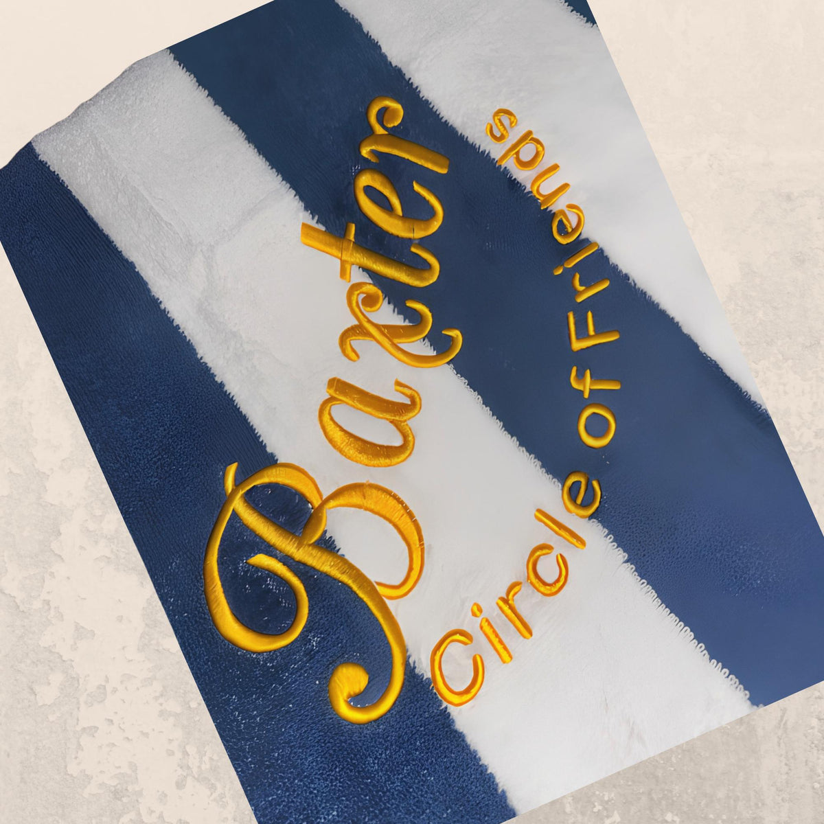 Custom personalized beach towel, Navy/White Stripe colorway