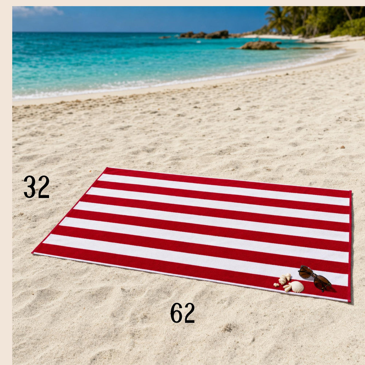 Personalized beach towel, Red/White Stripe colorway
