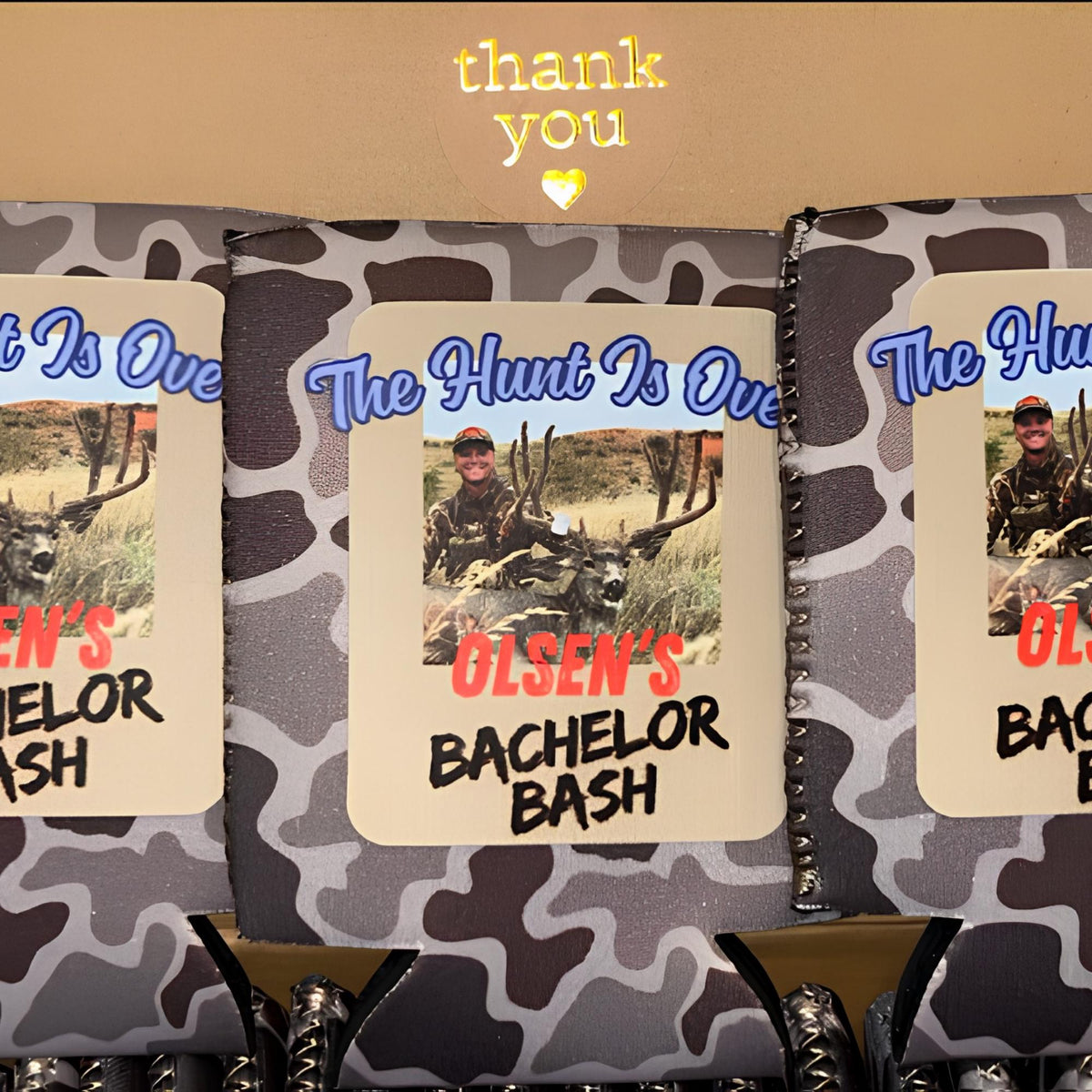 Custom duck camo slim drink sleeve styled for event