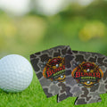 Duck camo can cooler shown on 12oz can