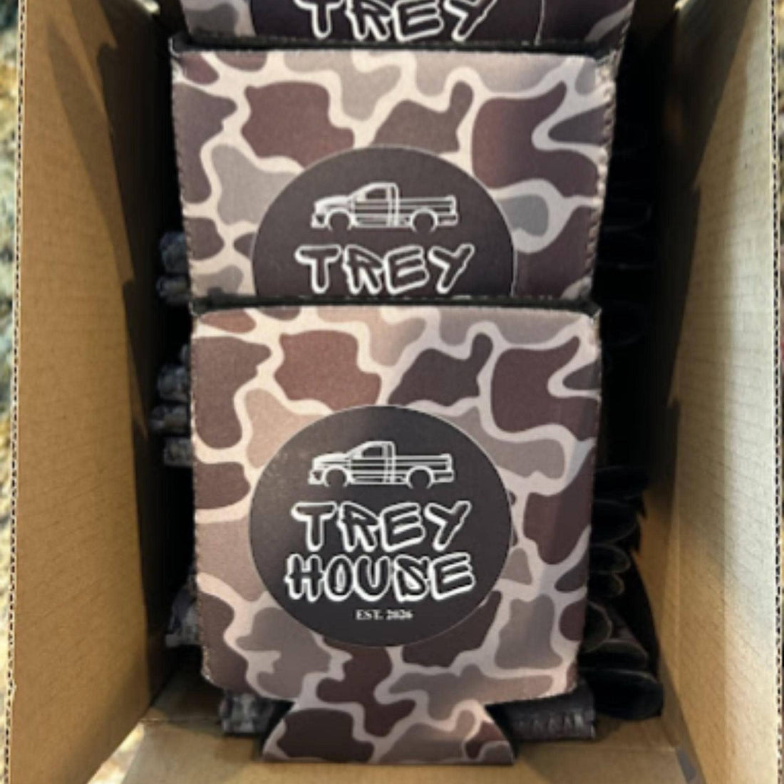 Custom duck camo slim neoprene drink sleeve, full-color print