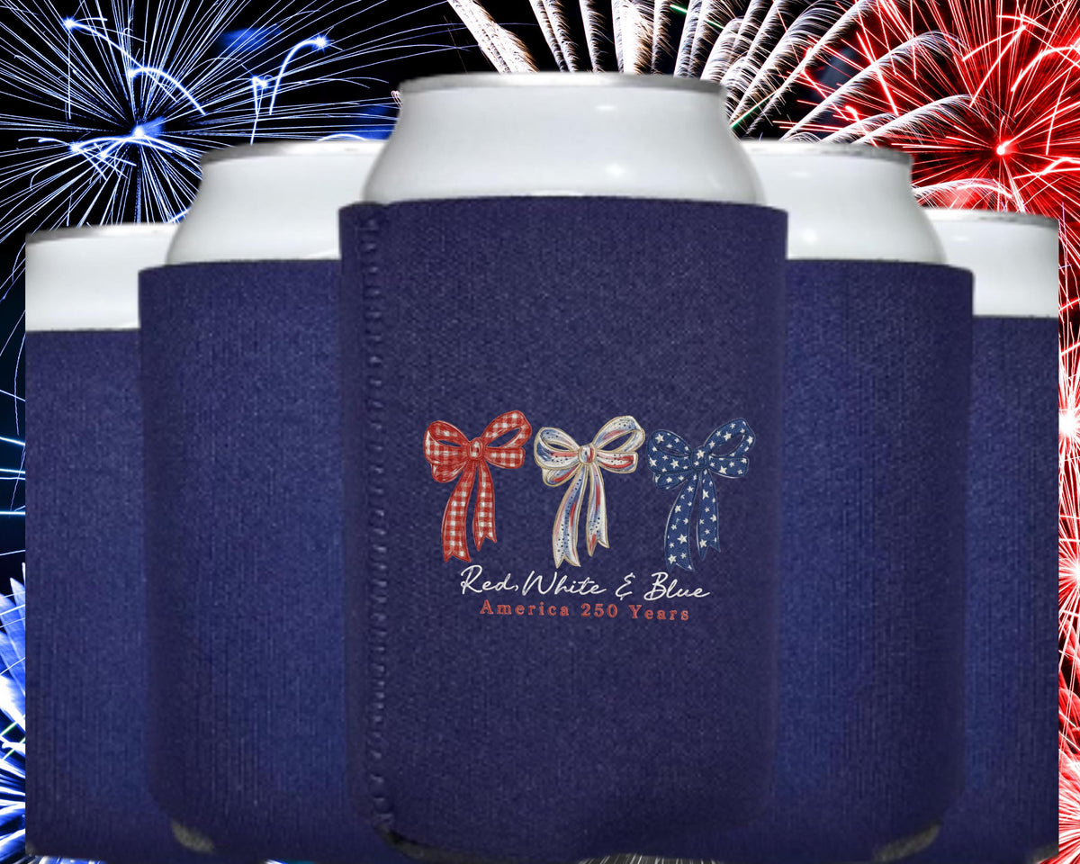 Patriotic Neoprene Can Cooler - tailgate lifestyle shot