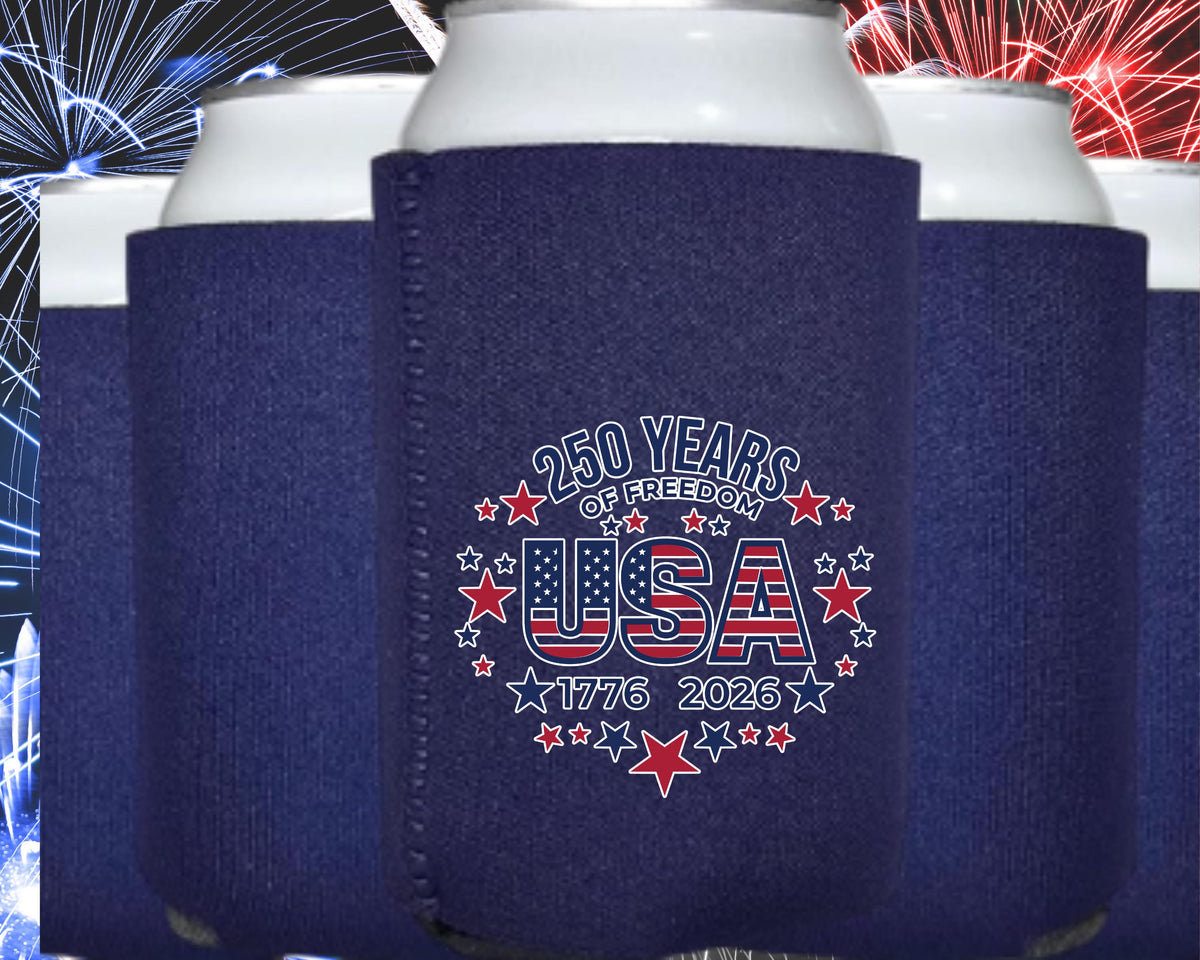 Patriotic Neoprene Can Cooler - beverage insulator on can
