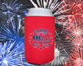 Patriotic Neoprene Can Cooler - summer BBQ lifestyle shot