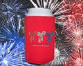 America's 250th Can Cooler - red white and blue print detail