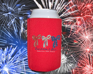 Patriotic Can Cooler - Red White & Blue Neoprene Sleeve for America's 250th Birthday