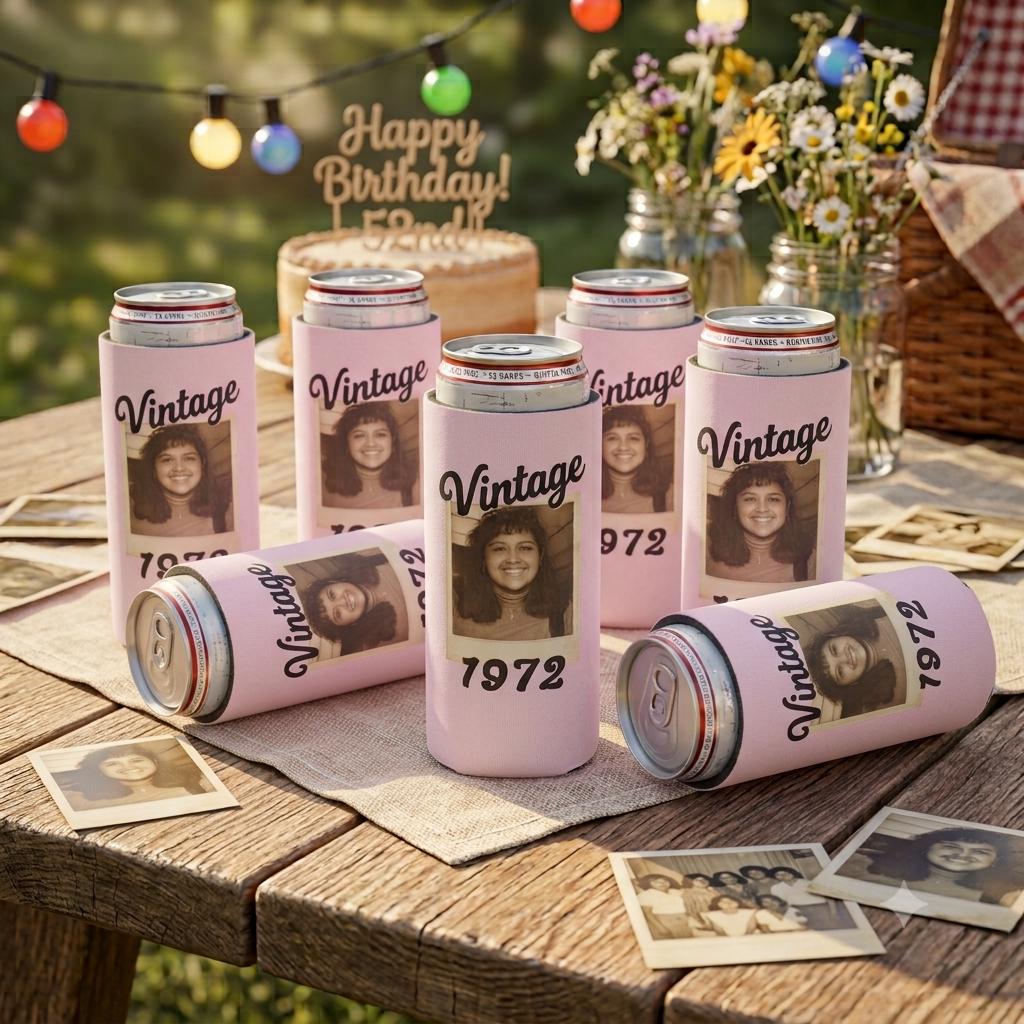 Vintage Polaroid Neoprene Can Cooler - retro style lifestyle shot