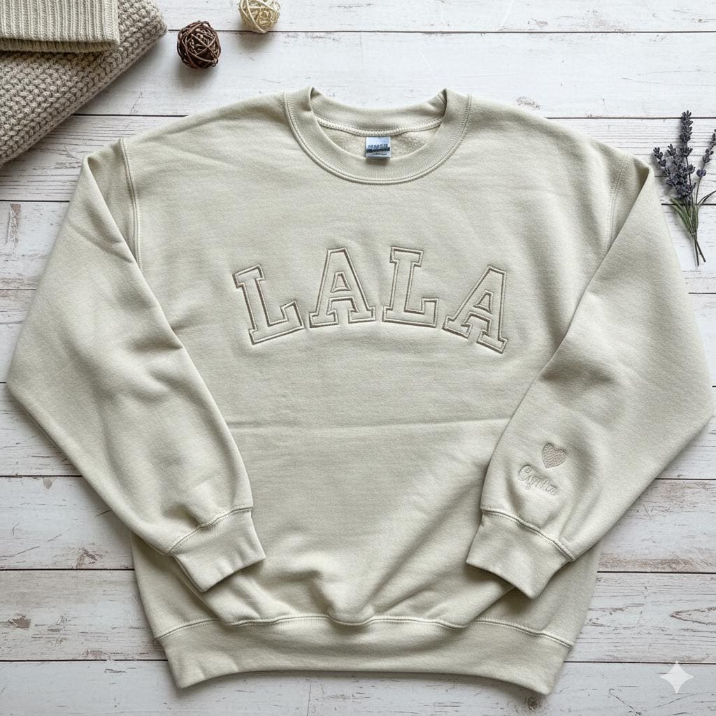 Custom embroidered family sweatshirt with grandkid names