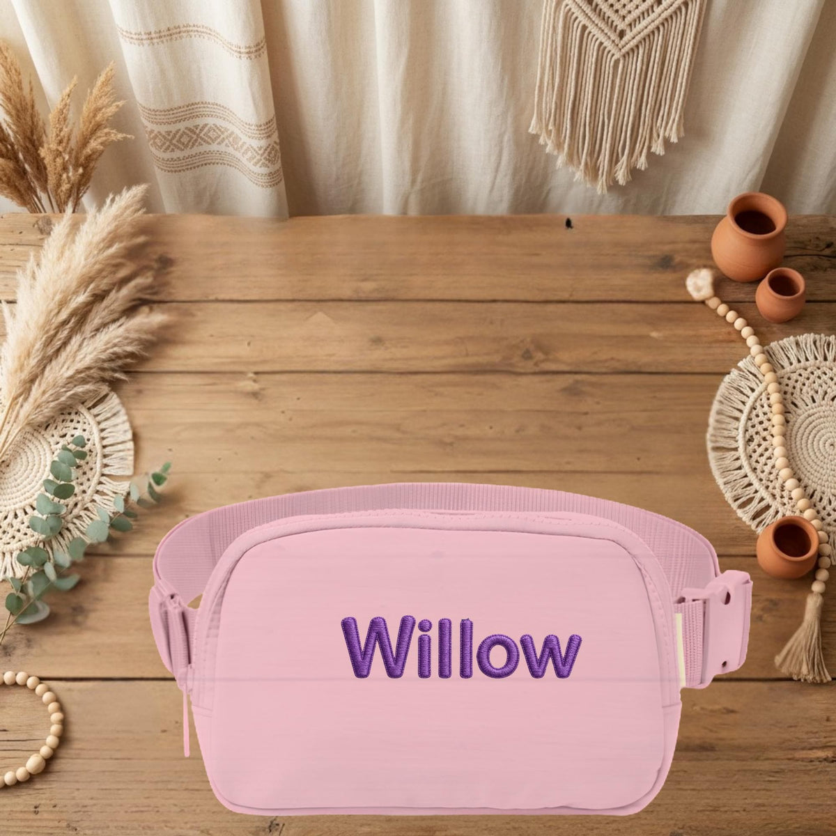 Custom Embroidered Comfort Colors Belt Bag - colorway options flat lay