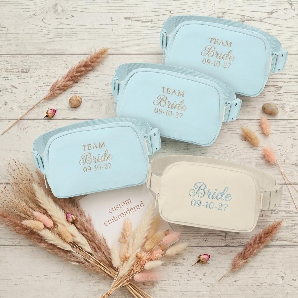 Personalized Bridal Party Belt Bag - available in six colorways, flat lay