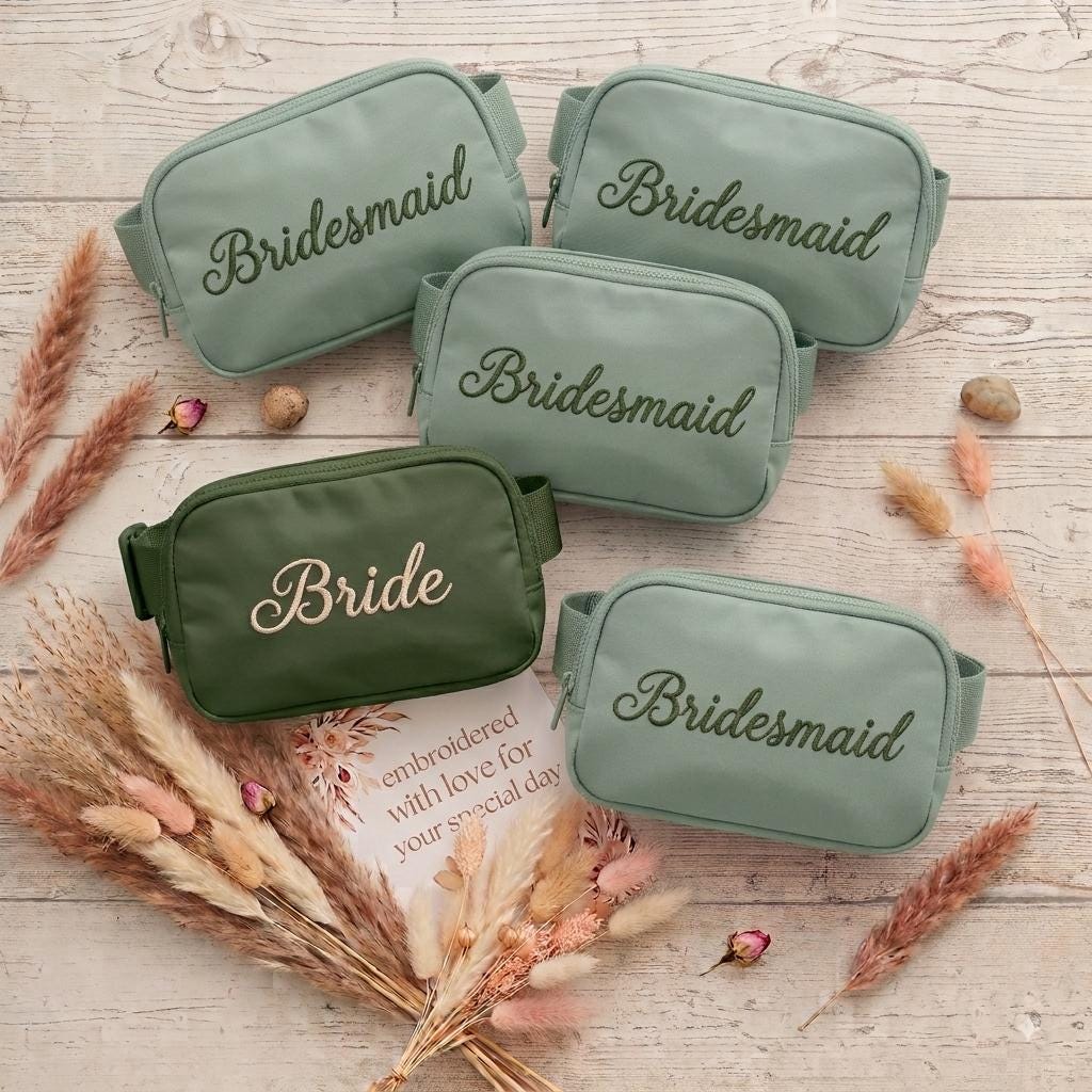 Custom Bridesmaid Fanny Pack - embroidered name detail close-up