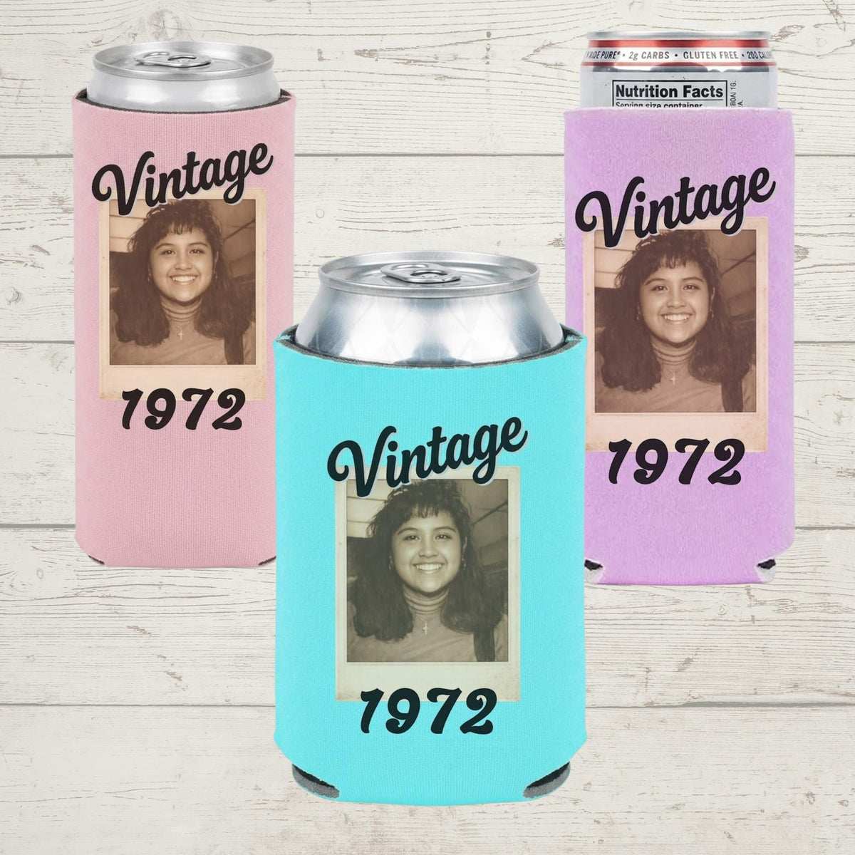 Vintage Polaroid Can Cooler - retro photo graphic print detail