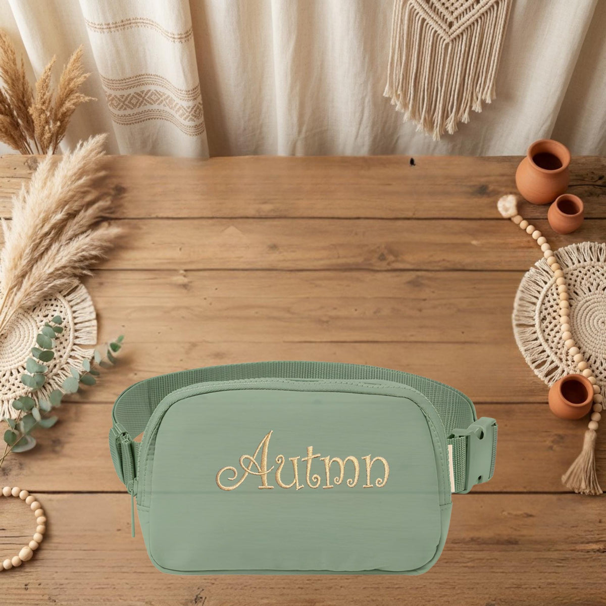 Personalized Cross Body Bag - embroidered name detail close-up