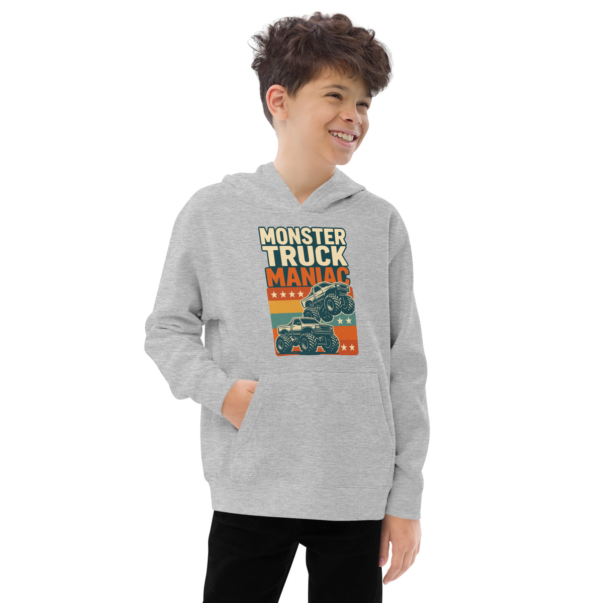 Kids fleece hoodie, Athletic Heather, front view