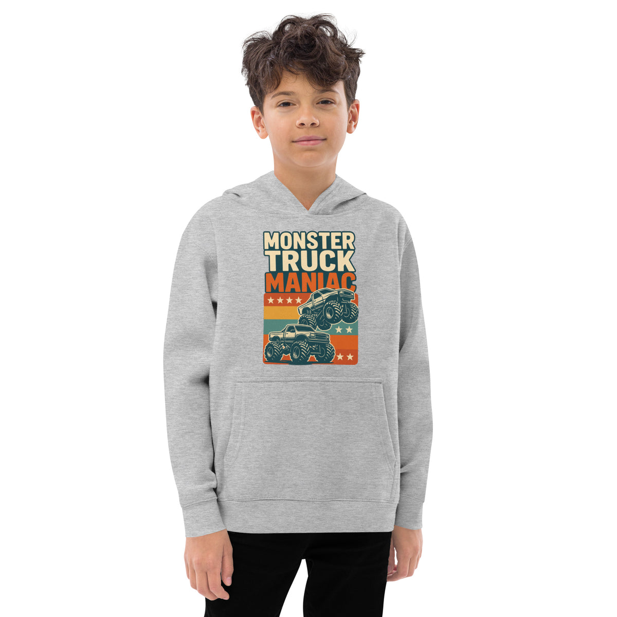 Kids fleece hoodie, Athletic Heather, front view