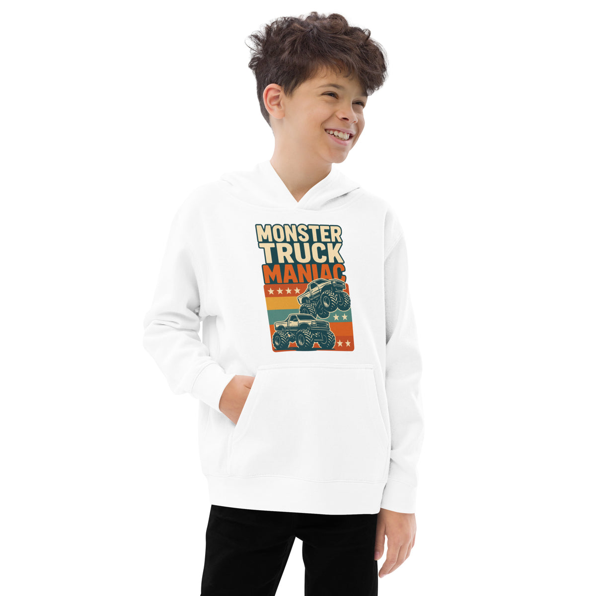 Kids fleece hoodie, White, front view