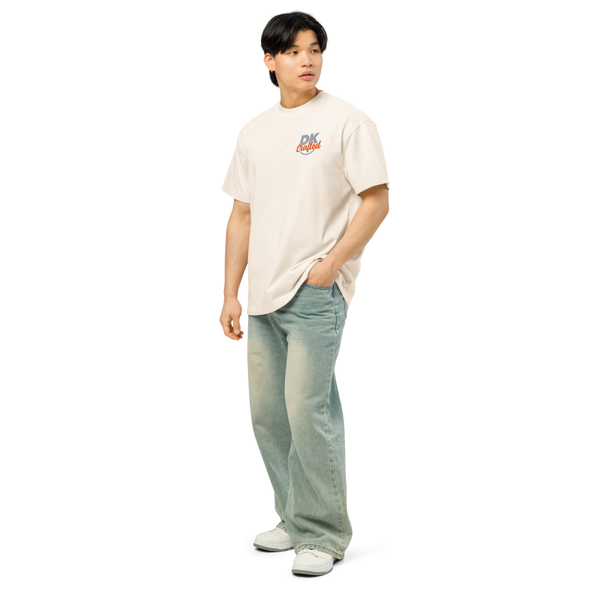 Men's box tee, Vintage White, left front view