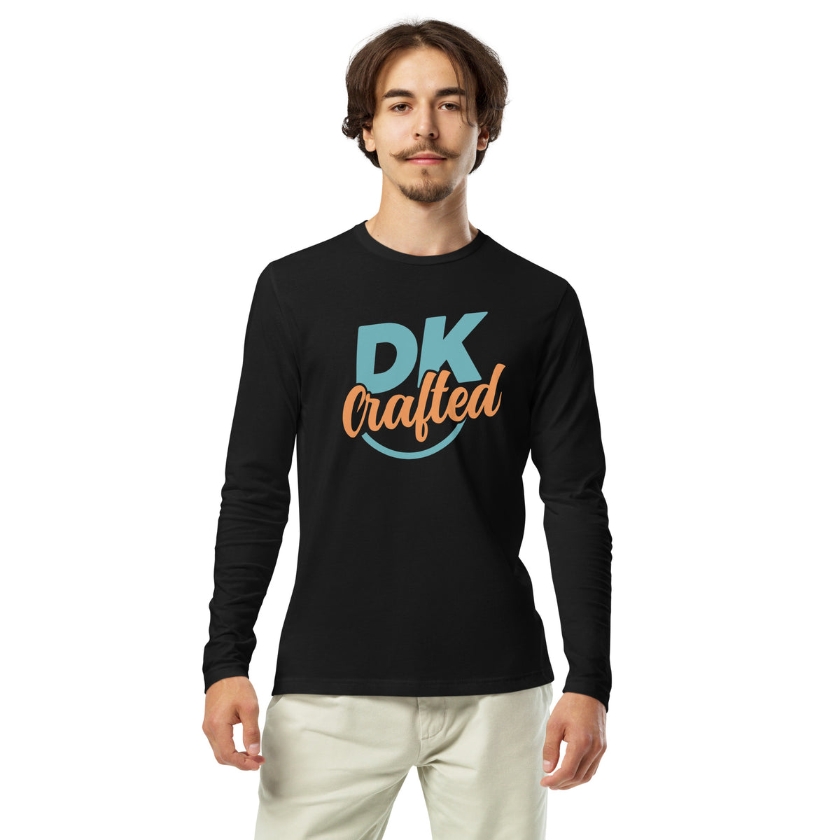 Long sleeve fitted crew, Black, front view