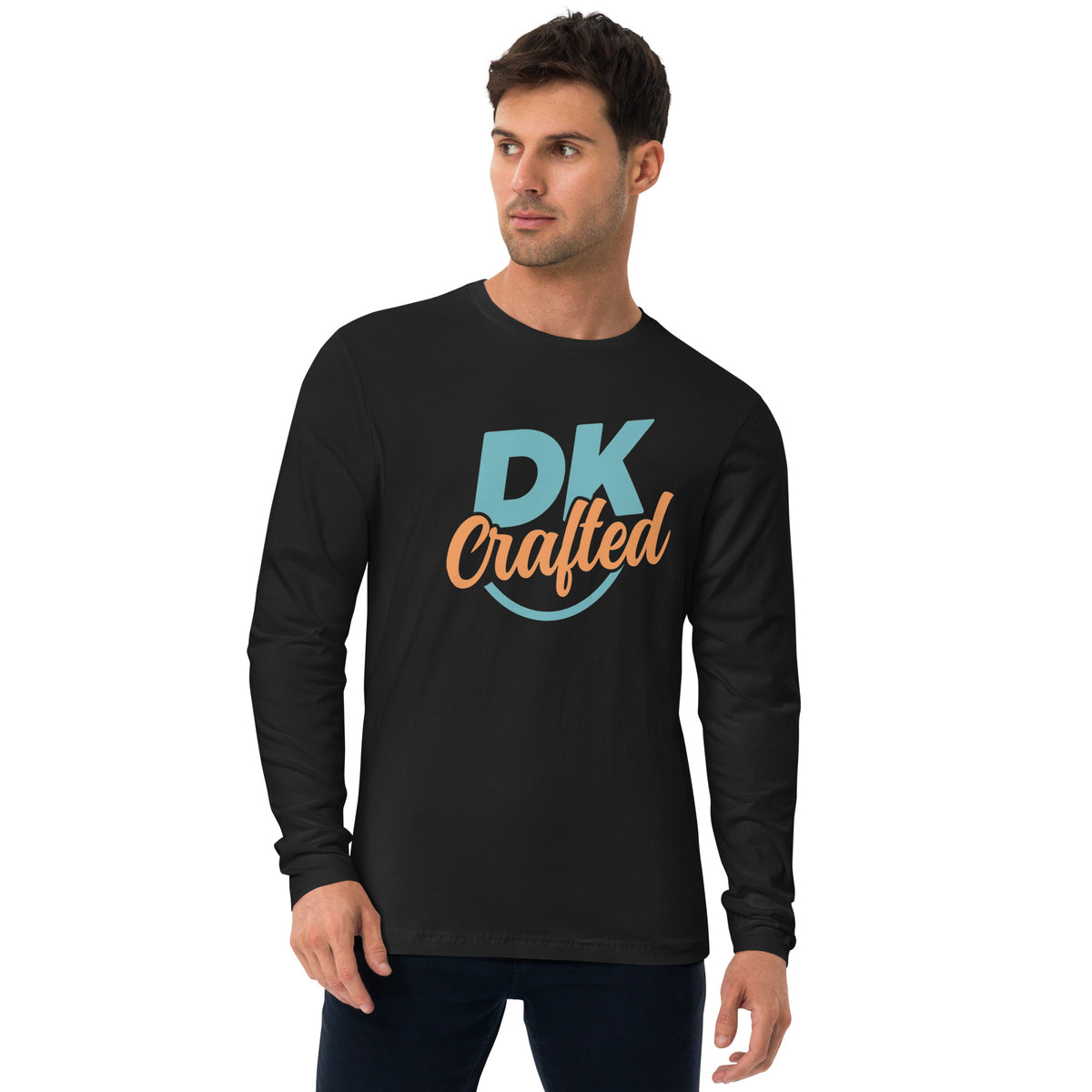 Long sleeve fitted crew, Black, front view