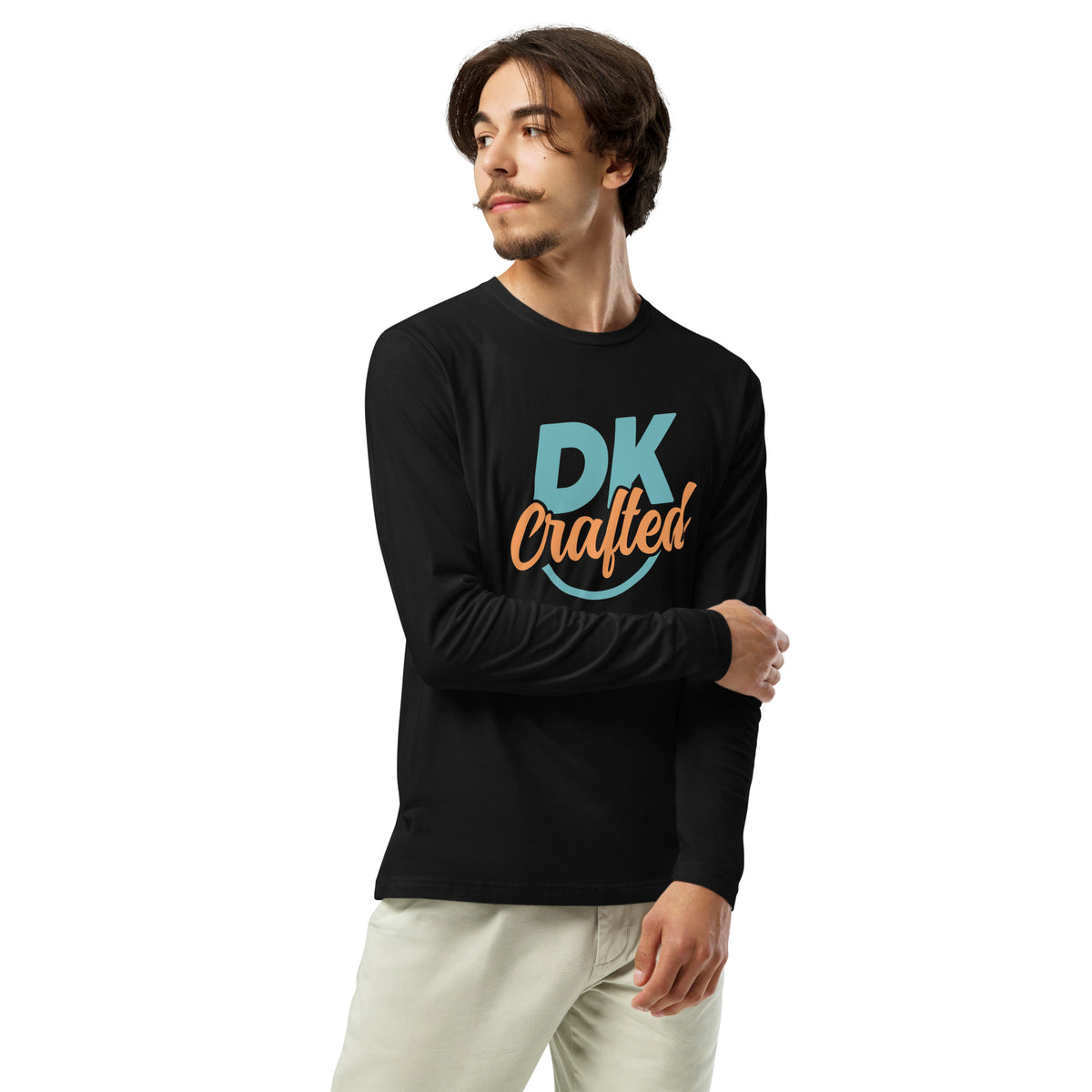 Long sleeve fitted crew, Black, right front view