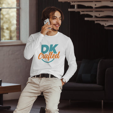 Long sleeve fitted crew, White, front view