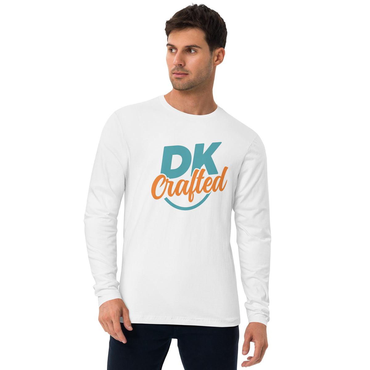 Long sleeve fitted crew, White, front view