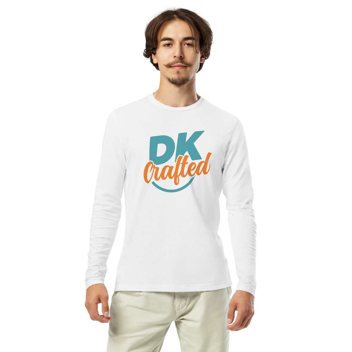 Long sleeve fitted crew, White, front view