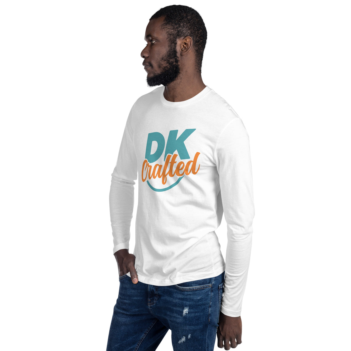 Long sleeve fitted crew, White, left front view
