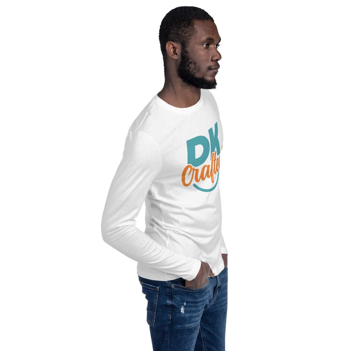Long sleeve fitted crew, White, right front view