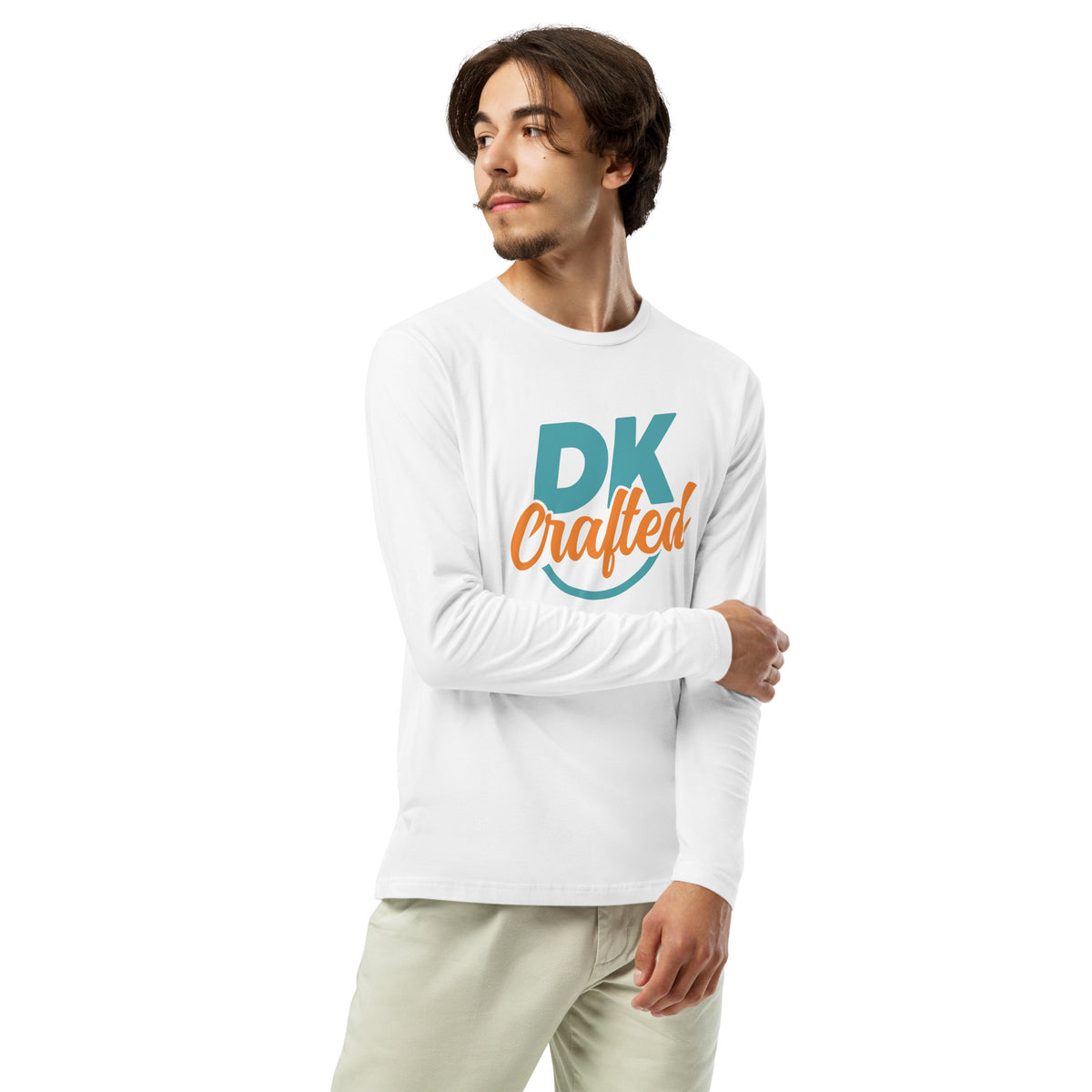 Long sleeve fitted crew, White, right front view