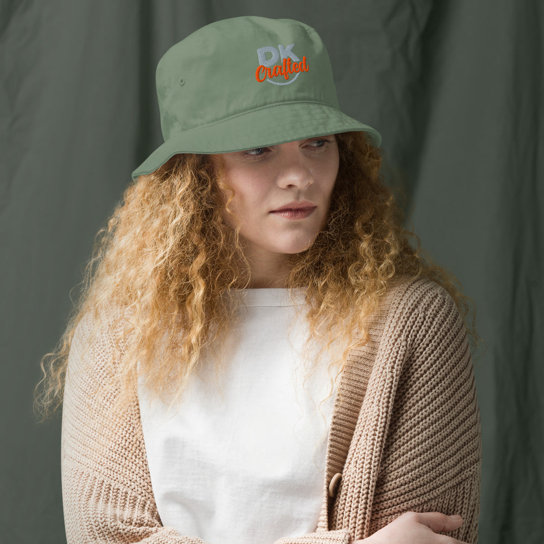 Organic bucket hat, Dill, front view