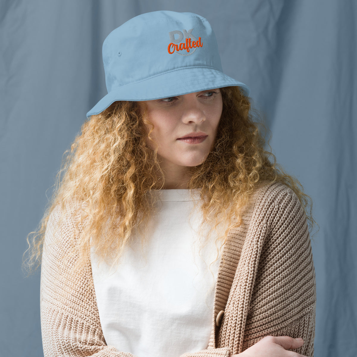 Organic bucket hat, Slate Blue, front view